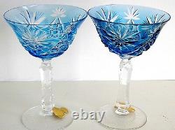 BLEIKRISTAL AZURE BLUE CASED CUT TO CLEAR CRYSTAL CHAMPAGNE SHERBERT Set of 6