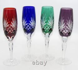 BOHEMIAN CUT-TO-CLEAR MULTICOLOR CRYSTAL FLUTE GLASSES oz. SET OF 4