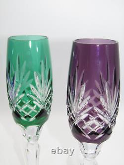 BOHEMIAN CUT-TO-CLEAR MULTICOLOR CRYSTAL FLUTE GLASSES oz. SET OF 4