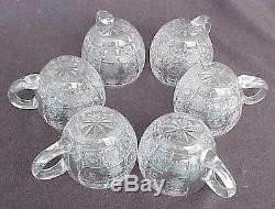 BOHEMIAN CZECH LACE BRILLIANT CUT CRYSTAL GLASS PUNCH BOWL with6 CUP BEAKER GOBLET