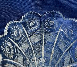 BOHEMIAN QUEENS LACE CRYSTAL CUT GLASS VASE 10 H. Signed by Artist