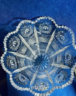 BOHEMIAN QUEENS LACE CRYSTAL CUT GLASS VASE 10 H. Signed by Artist