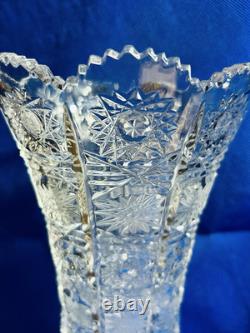 BOHEMIAN QUEENS LACE CRYSTAL CUT GLASS VASE 10 H. Signed by Artist