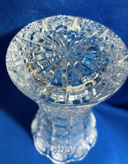 BOHEMIAN QUEENS LACE CRYSTAL CUT GLASS VASE 10 H. Signed by Artist