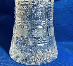 BOHEMIAN QUEENS LACE CRYSTAL CUT GLASS VASE 10 H. Signed by Artist