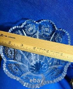 BOHEMIAN QUEENS LACE CRYSTAL CUT GLASS VASE 10 H. Signed by Artist