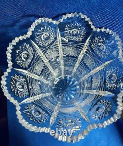 BOHEMIAN QUEENS LACE CRYSTAL CUT GLASS VASE 10 H. Signed by Artist