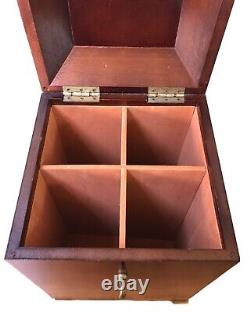 BOMBAY COMPANY Mahogany Box with 4 Beautiful Cut-Glass Crystal Decanters