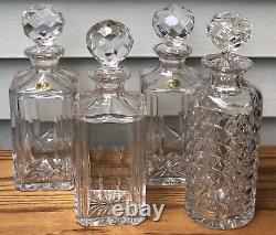 BOMBAY COMPANY Mahogany Box with 4 Beautiful Cut-Glass Crystal Decanters