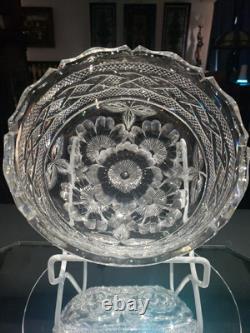 BOWL American Brilliant Period Cut Glass Crystal signed Libbey Braid rope floral