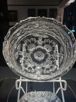 BOWL American Brilliant Period Cut Glass Crystal signed Libbey Braid rope floral