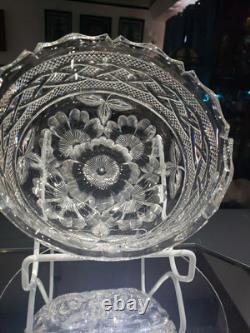 BOWL American Brilliant Period Cut Glass Crystal signed Libbey Braid rope floral