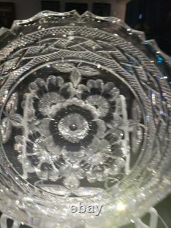 BOWL American Brilliant Period Cut Glass Crystal signed Libbey Braid rope floral