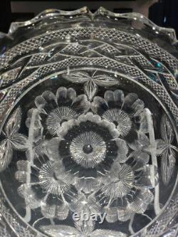 BOWL American Brilliant Period Cut Glass Crystal signed Libbey Braid rope floral
