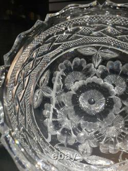 BOWL American Brilliant Period Cut Glass Crystal signed Libbey Braid rope floral