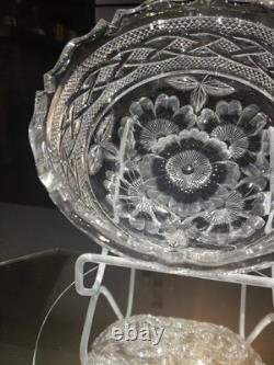 BOWL American Brilliant Period Cut Glass Crystal signed Libbey Braid rope floral