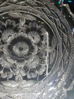 BOWL American Brilliant Period Cut Glass Crystal signed Libbey Braid rope floral