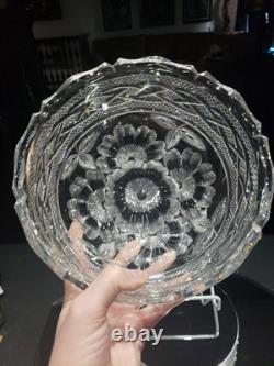 BOWL American Brilliant Period Cut Glass Crystal signed Libbey Braid rope floral
