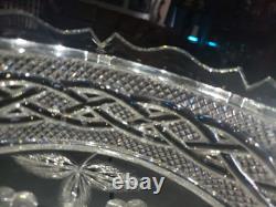 BOWL American Brilliant Period Cut Glass Crystal signed Libbey Braid rope floral