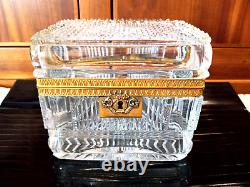 Baccarat Charles X Cut Glass Crystal Casket Jewelry Box Ormulu Bronze Mounts 19C