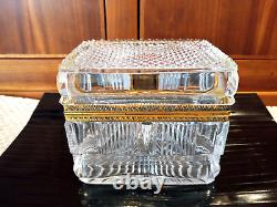 Baccarat Charles X Cut Glass Crystal Casket Jewelry Box Ormulu Bronze Mounts 19C