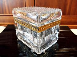 Baccarat Charles X Cut Glass Crystal Casket Jewelry Box Ormulu Bronze Mounts 19C