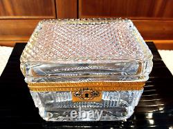 Baccarat Charles X Cut Glass Crystal Casket Jewelry Box Ormulu Bronze Mounts 19C