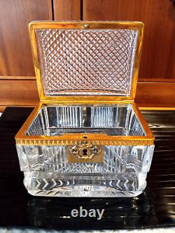 Baccarat Charles X Cut Glass Crystal Casket Jewelry Box Ormulu Bronze Mounts 19C