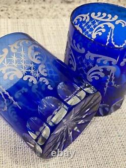 Baccarat Cobalt Blue Cut Crystal Whiskey Glasses