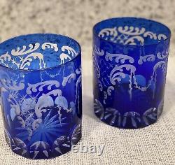 Baccarat Cobalt Blue Cut Crystal Whiskey Glasses