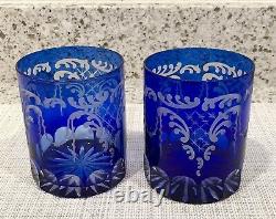 Baccarat Cobalt Blue Cut Crystal Whiskey Glasses