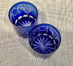 Baccarat Cobalt Blue Cut Crystal Whiskey Glasses