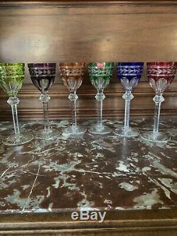 Baccarat Colored Cut Glass Crystal Glasses Set Of Six