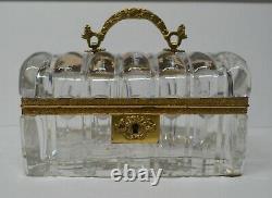 Baccarat Cut Box, Hand Cut Crystal with Domed Lid and Bronze Handle RARE