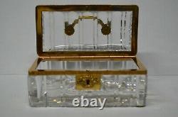 Baccarat Cut Box, Hand Cut Crystal with Domed Lid and Bronze Handle RARE