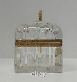 Baccarat Cut Box, Hand Cut Crystal with Domed Lid and Bronze Handle RARE