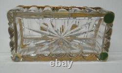 Baccarat Cut Box, Hand Cut Crystal with Domed Lid and Bronze Handle RARE