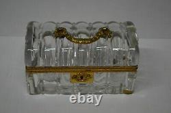 Baccarat Cut Box, Hand Cut Crystal with Domed Lid and Bronze Handle RARE