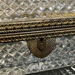 Baccarat Diamond Cut Crystal, Bronze Dore & Handled Hinged Dome Lid Casket Box