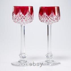 Baccarat France Colbert Rose Red Cut Crystal Rhine Wine Glasses 7.5 Pair 2pc