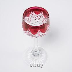 Baccarat France Colbert Rose Red Cut Crystal Rhine Wine Glasses 7.5 Pair 2pc