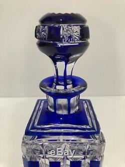 Baccarat Hand Carved Cobalt Blue Cut To Clear Square Perfume Bottle