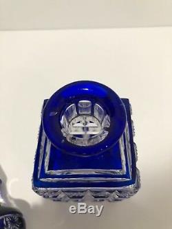 Baccarat Hand Carved Cobalt Blue Cut To Clear Square Perfume Bottle