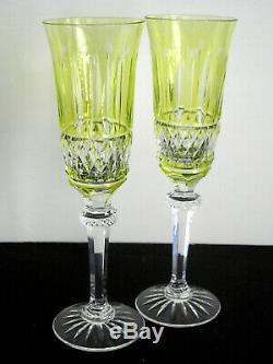 Baccarat Lorraine Lime Peridot Cased Cut Clear Crystal 8 Champagne Flutes