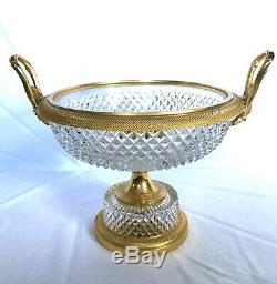 Baccarat Neoclassical French Cut Crystal & Ormolu Centerpiece Compote