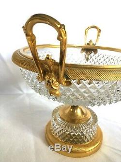 Baccarat Neoclassical French Cut Crystal & Ormolu Centerpiece Compote