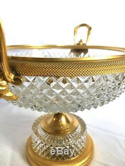 Baccarat Neoclassical French Cut Crystal & Ormolu Centerpiece Compote