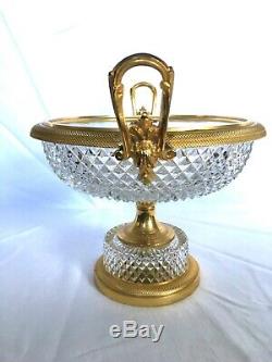 Baccarat Neoclassical French Cut Crystal & Ormolu Centerpiece Compote