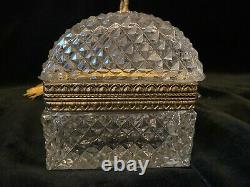 Baccarat Style French Cut Crystal Jewelry Casket Box Gilt Bronze handle