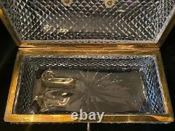 Baccarat Style French Cut Crystal Jewelry Casket Box Gilt Bronze handle